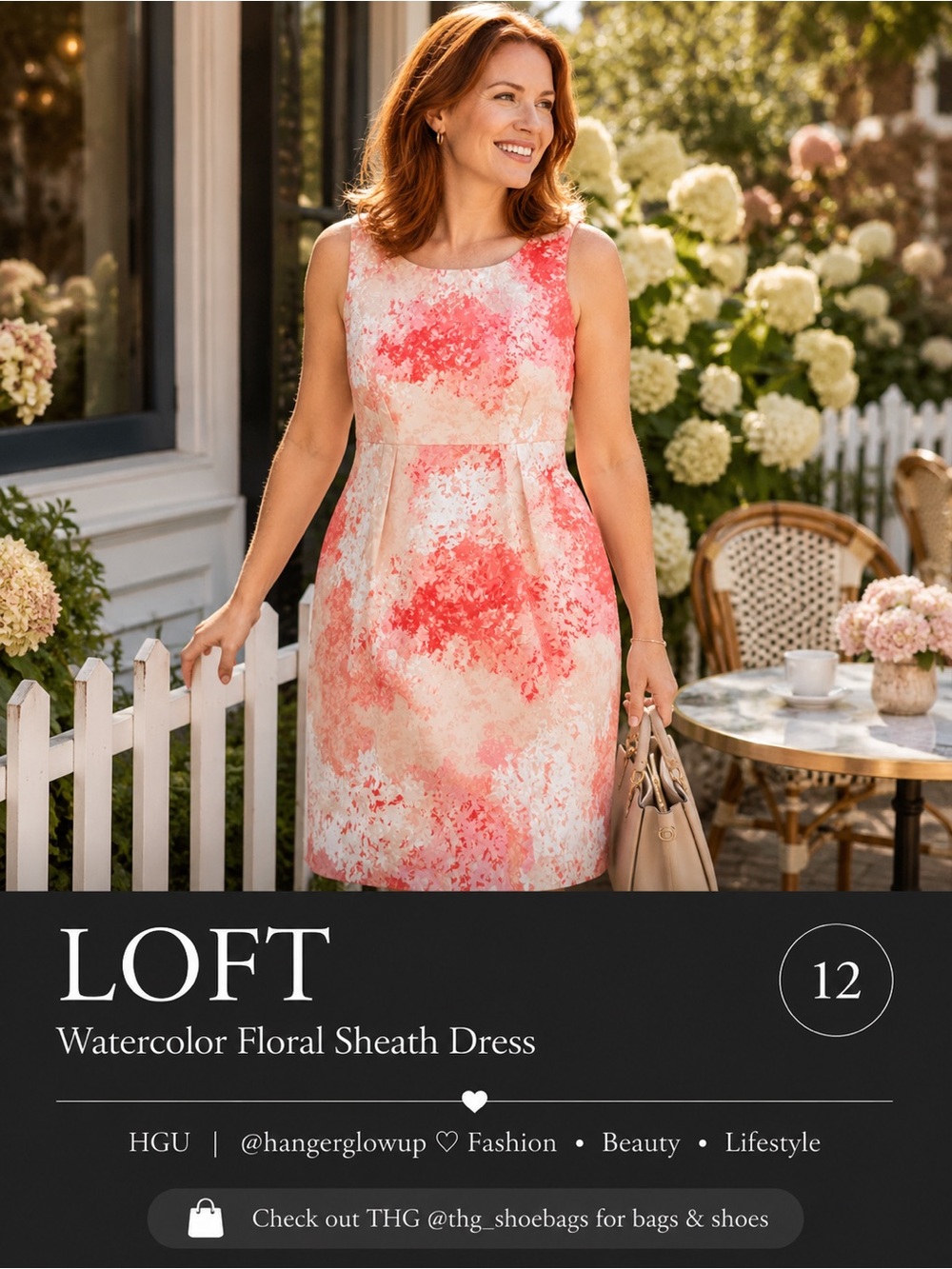 LOFT Coral Watercolor Floral Sheath Dress Size 12 Sleeveless Career Dress